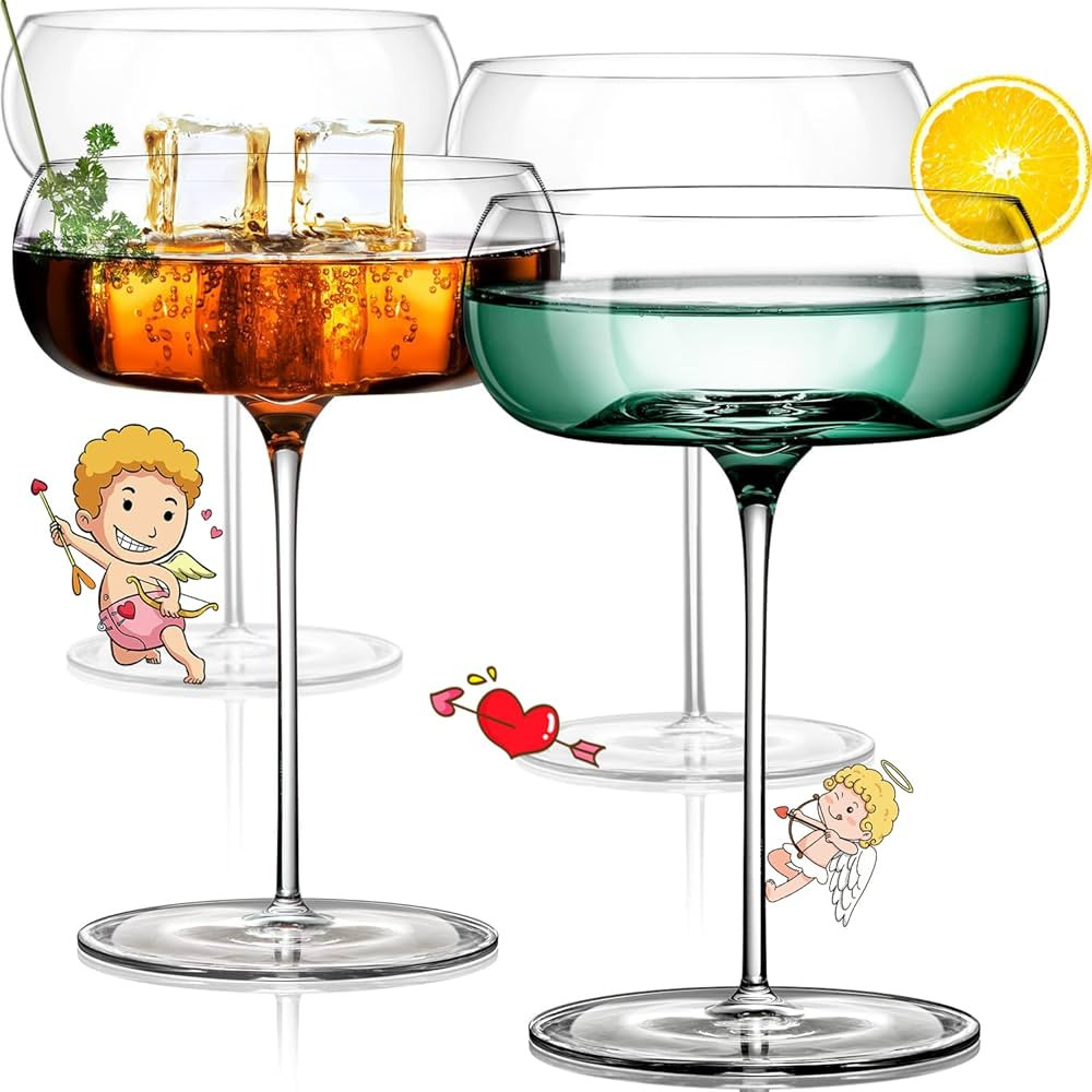 Unique Martini Glasses | Set of 4 | 8 oz Crystal Round Martini Coupe Glass | Art Deco Cocktail Gl... | Amazon (US)