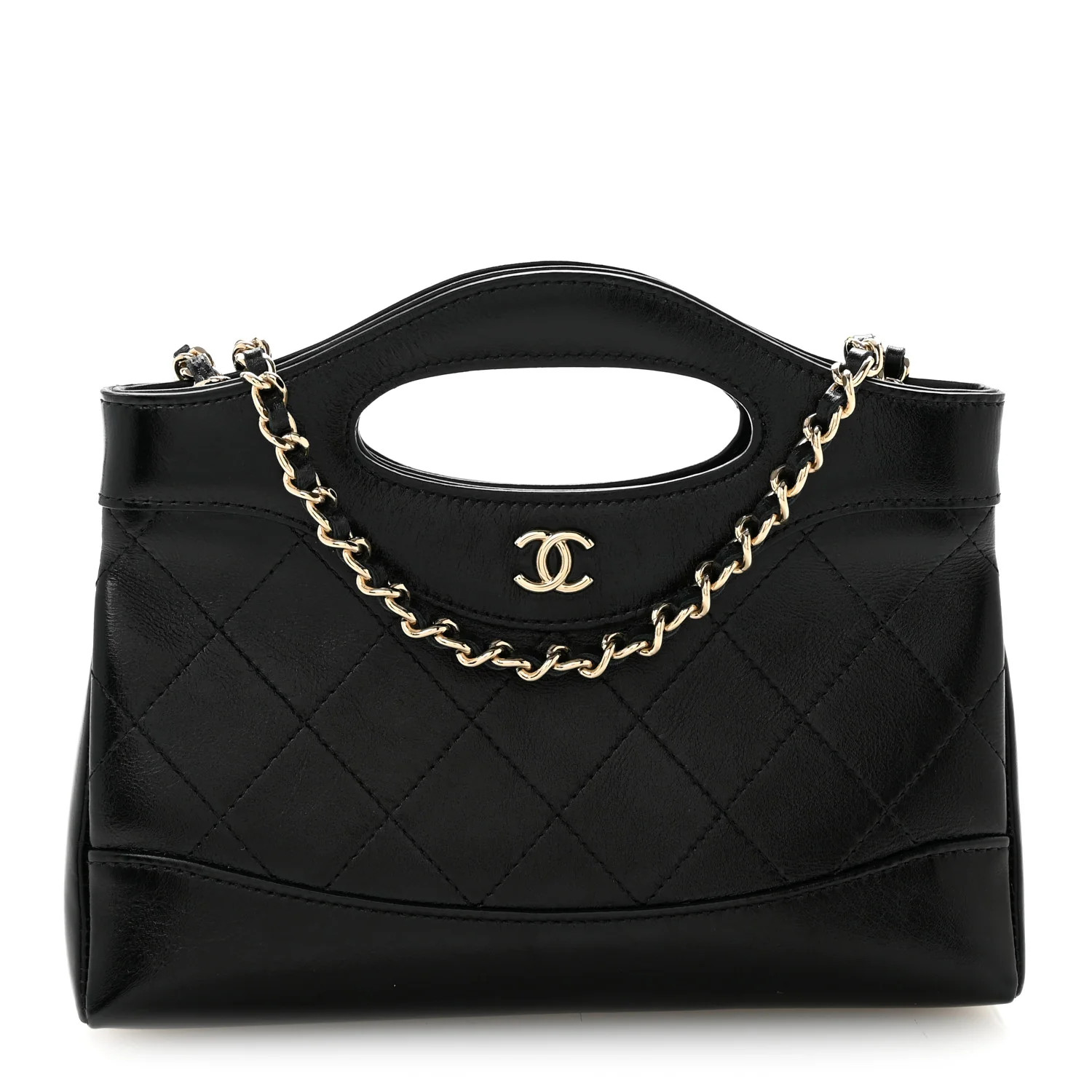 Chanel Shiny Crumpled Calfskin Quilted Nano 31 Shopping Bag Black 1913461 | FASHIONPHILE (US)