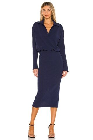 L'Academie Collared Drop Waist Dress in Navy from Revolve.com | Revolve Clothing (Global)