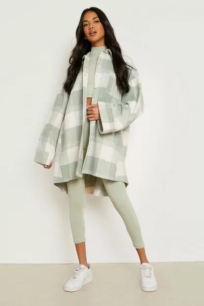 Oversized Wide Sleeve Check Shacket | Boohoo.com (US & CA)