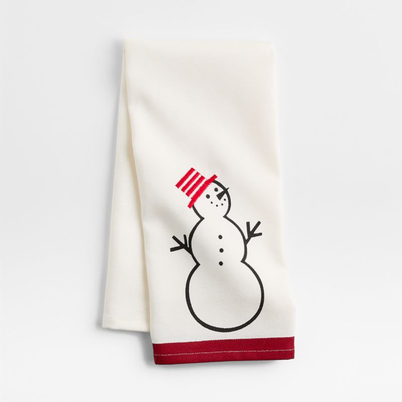 Arctic Snowman Organic Cotton Kitchen Towel by Joan Anderson | Crate & Barrel | Crate & Barrel