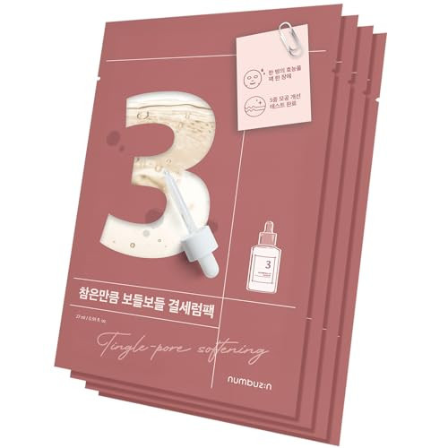 numbuzin No.3 Sheet Mask | Tingle-Pore Softening Sheet Mask | Pore Minimizing, Skin Softening Face Mask with Bifidax | Hydrates, Smooths Rough, Bumpy Skin, Improves Glow | Korean Skincare | 4 Sheets | Amazon (US)