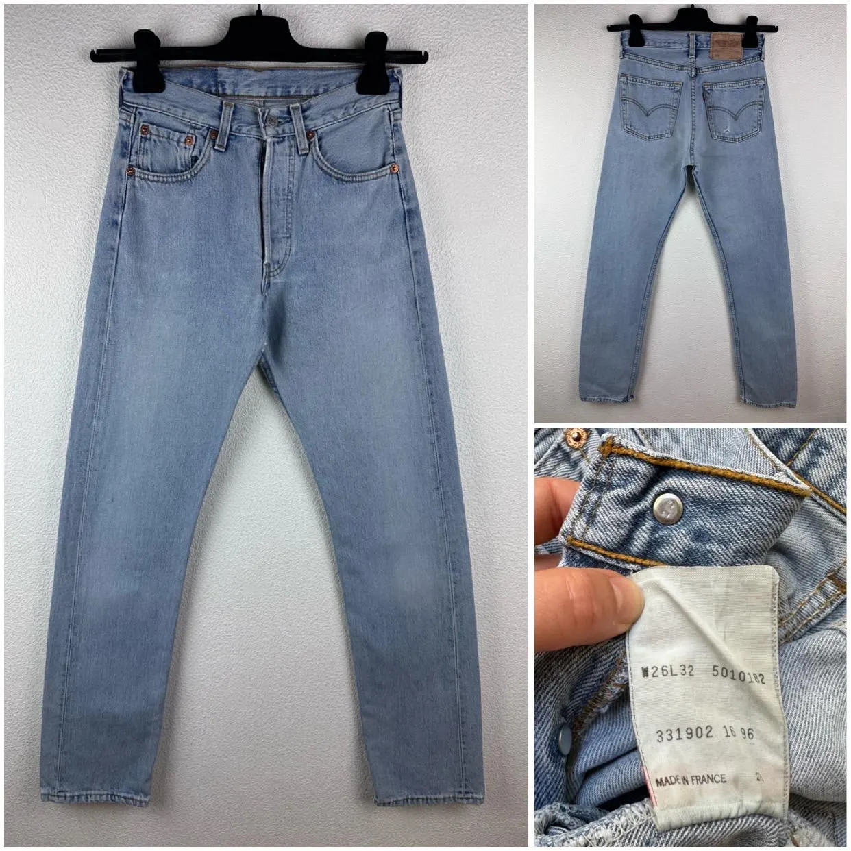 Levis 501 vintage w24 L32 jeans 501s blue stonewash 90s Levi‘s denim straight leg buttonfly regular fit France 1996 | Etsy (Global)