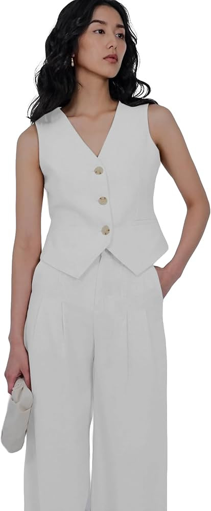 Womens Linen Waistcoat Cropped Tailored Fitted Tuxedo Suit Vest | Amazon (US)