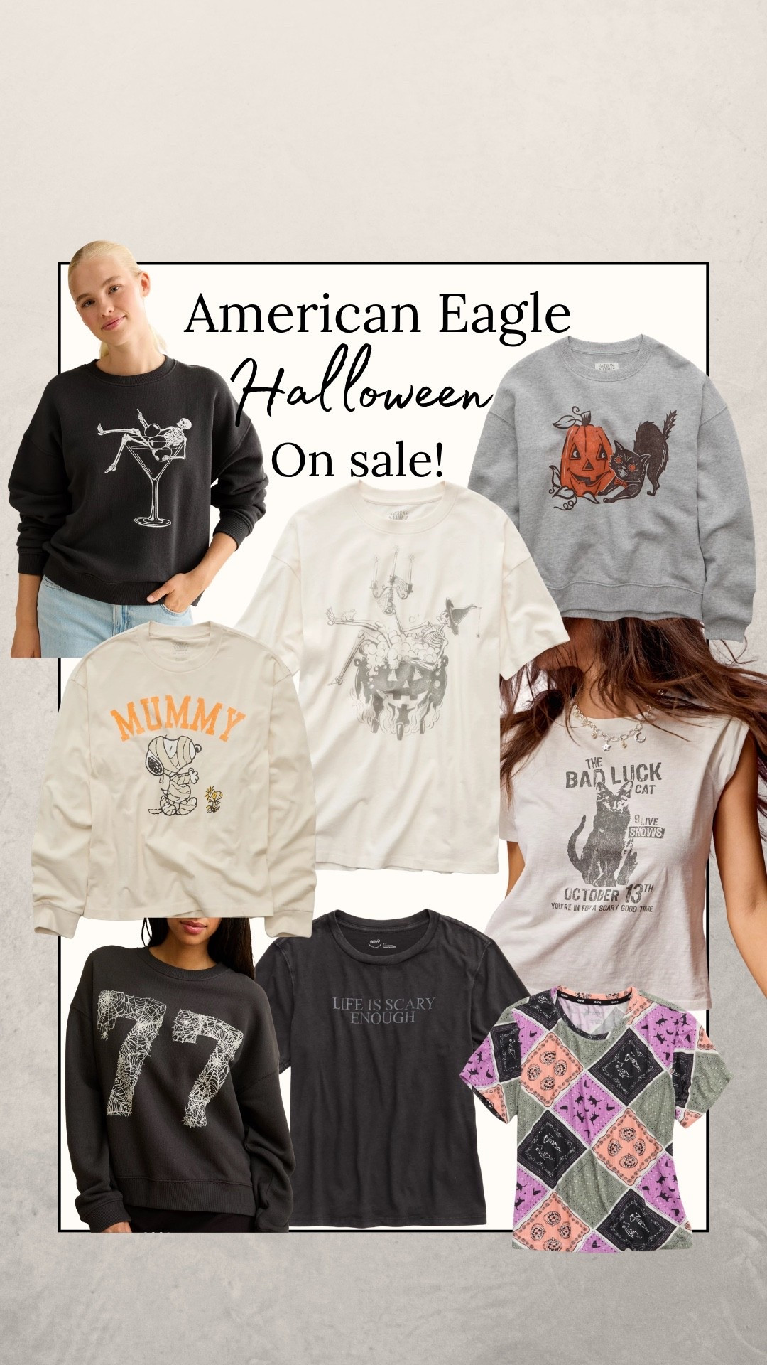 The Halloween tees and clothes are on sale from American Eagle and they’re my fave! I buy the tees every year. Love the sweatshirts too! 🙌🏼👻 Halloween graphic tee @ae #ae

#LTKSeasonal #LTKSaleAlert