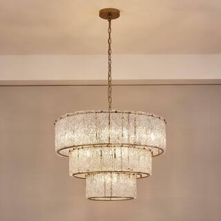 8-Light Distressed Gold 3-Tiered Chandelier Light Fixture with Glass Shade | The Home Depot