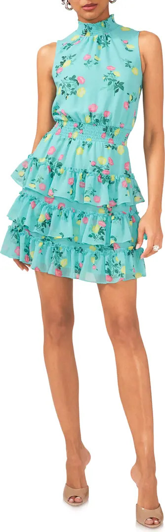 Floral Smock Neck Sleeveless Fit & Flare Dress | Nordstrom