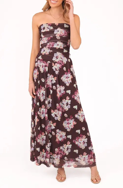 Petal & Pup Calypso Floral Strapless Mesh Maxi Dress in Purple Floral at Nordstrom, Size X-Large | Nordstrom