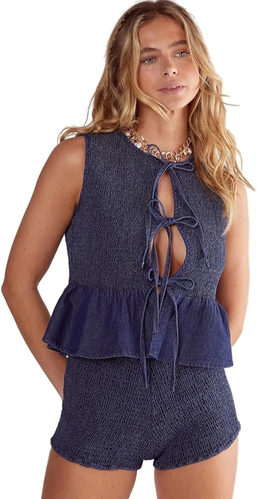 Nasty Gal Women's Shirred Chambray Short | Amazon (US)