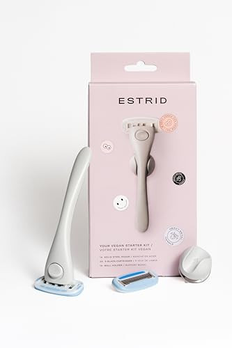 Estrid Starter Kit - Steel Razor + 2 * 5 blade Refill + Wall holder Razor for Body, Vegan, For sensitive skin, 2 refill cartridges (Cloud) | Amazon (UK)