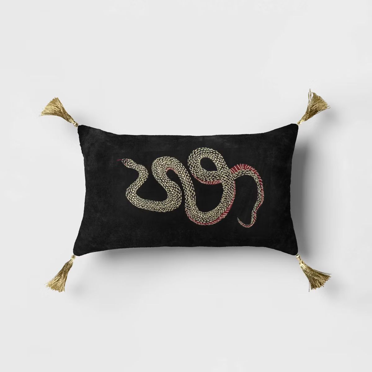 Embroidered Snake Velvet Lumbar Throw Pillow Metallic/Garnet Red - Threshold™ | Target