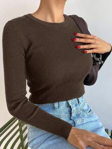 DAZY Casual Solid Color Slim Fit Sweater, Autumn | SHEIN