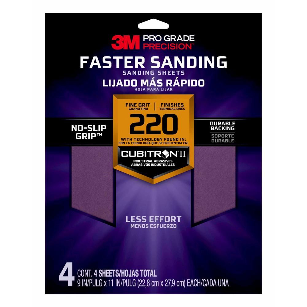 Pro Grade Precision 9 in. x 11 in. 220 Grit Fine Advanced Sanding Sheets (4-Pack) | The Home Depot