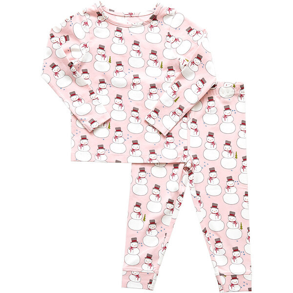 Kids Organic Pajama Set, Pink Snowmen | Maisonette