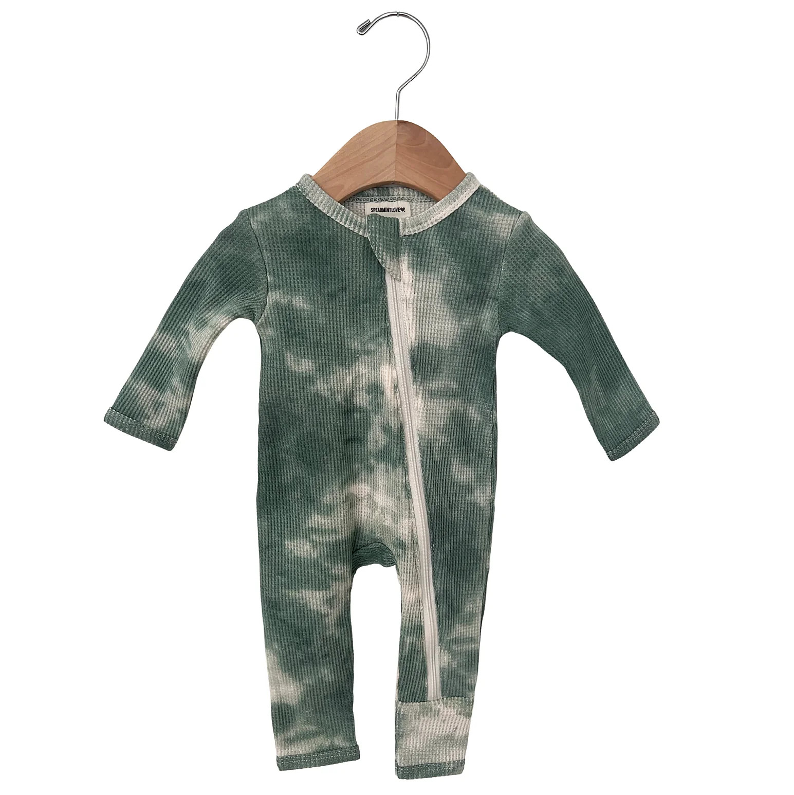 Organic Waffle Basic Zip Romper, Matcha Tie Dye | SpearmintLOVE