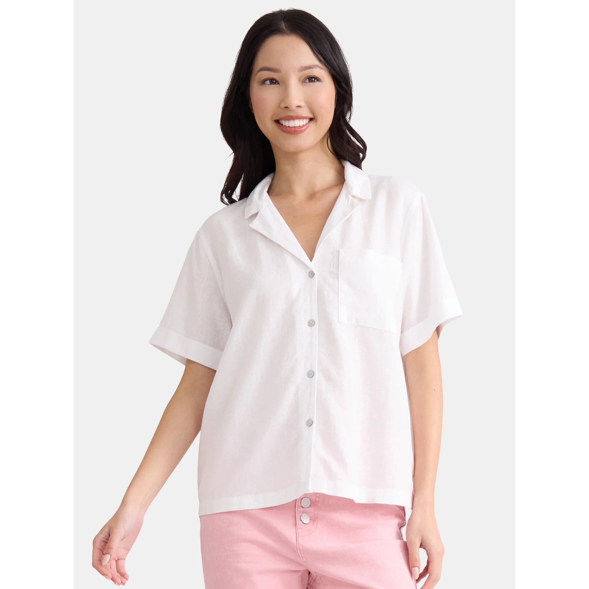 Time and Tru Women’s Cropped Camp Shirt, Sizes XS-XXXL | Walmart (US)