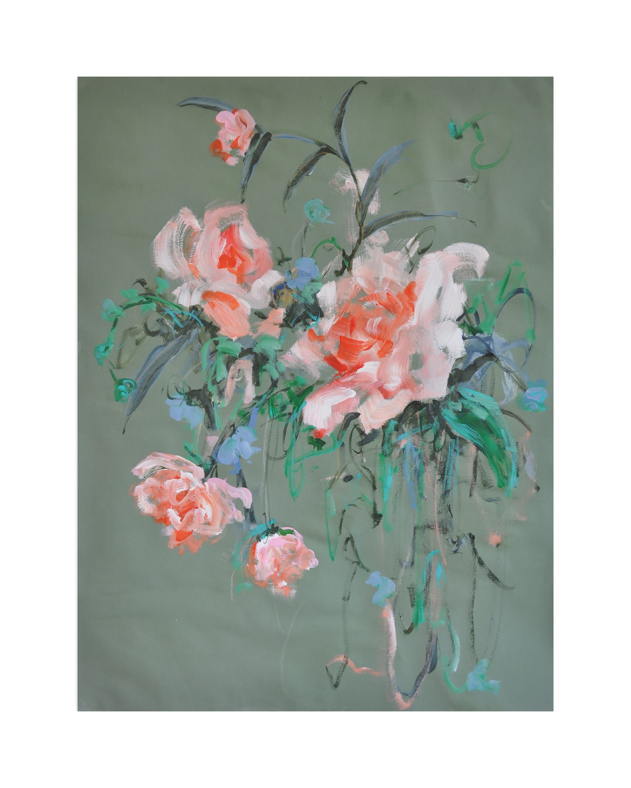 "Arrangement in Rose & Teal" - Painting Limited Edition Art Print by Sonal Nathwani. | Minted