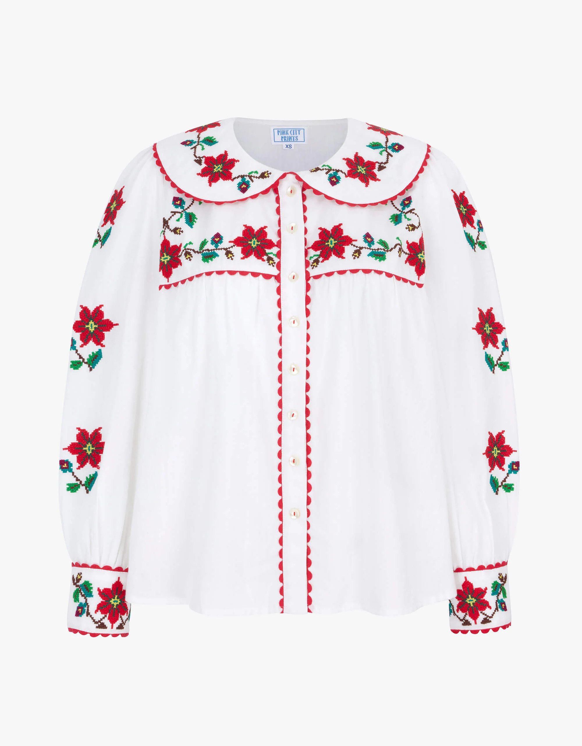 White Festive Embroidery Eve Blouse | Pink City Prints UK