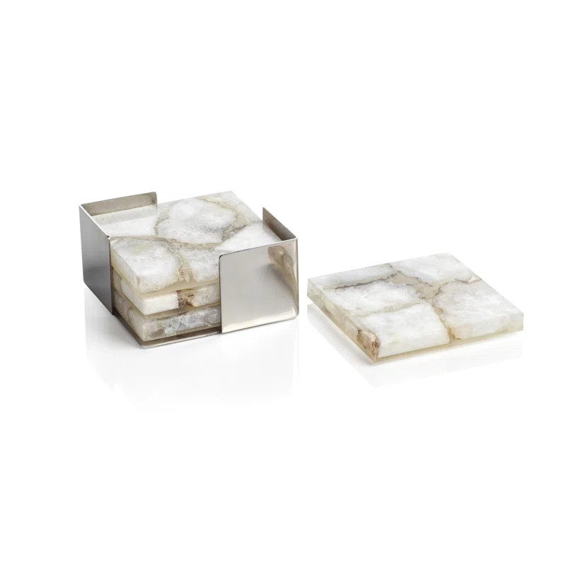 Corfu Agate Square 4 Piece Coaster Set With Holder (Set of 4) | Wayfair North America