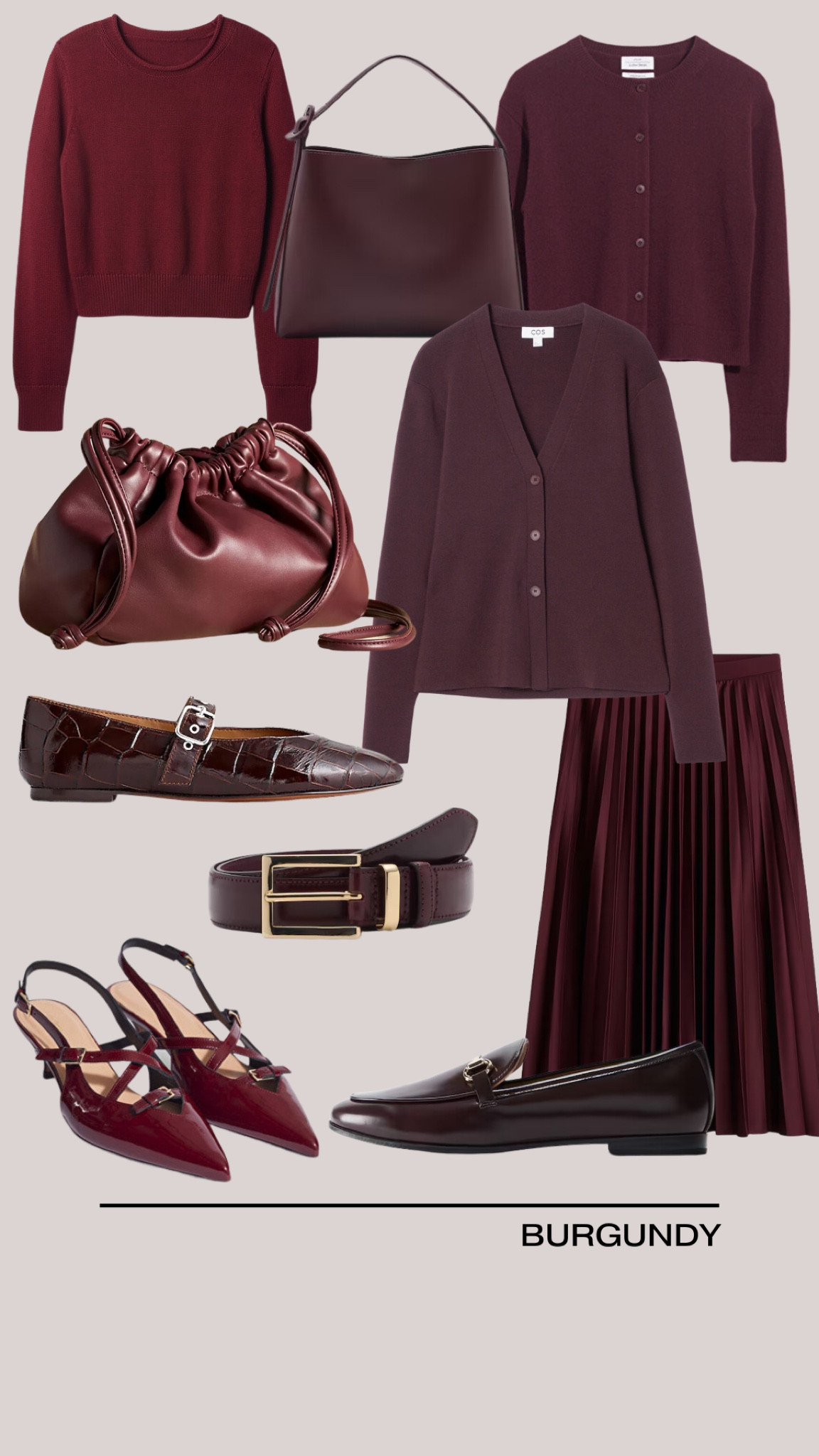 Burgundy trend, cardigan, ballet flats, kitten heels, pleated skirt, clutch bag, loafers

#LTKStyleTip #LTKSeasonal #LTKFindsUnder100