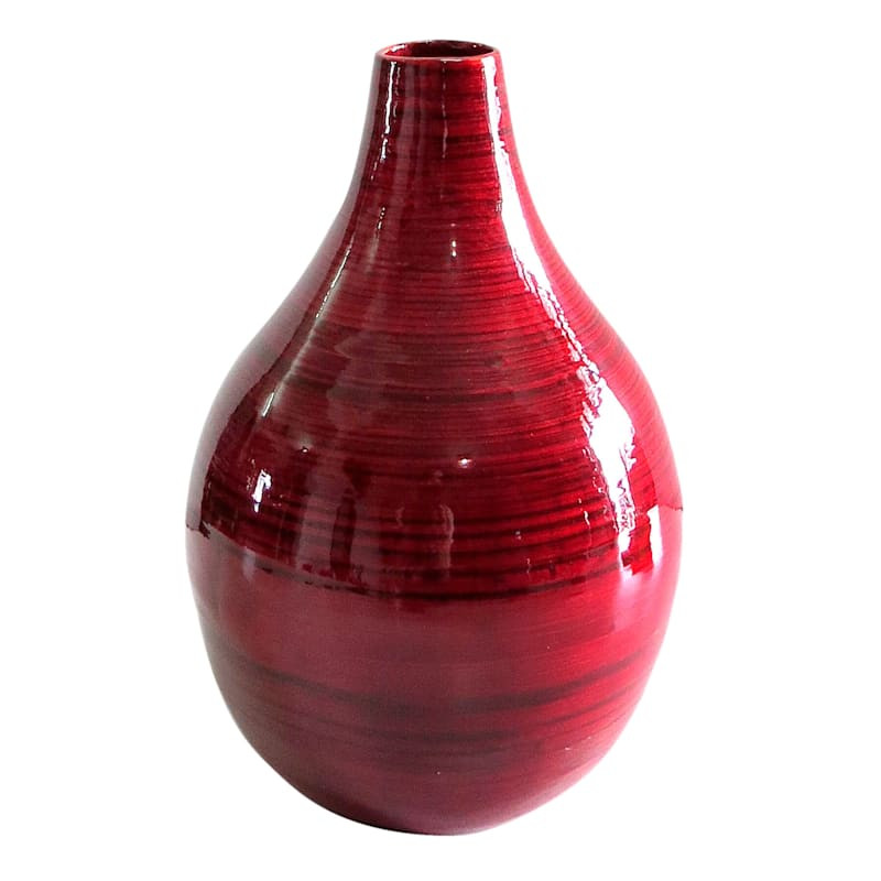 Red Bamboo Vase, 10" | At Home