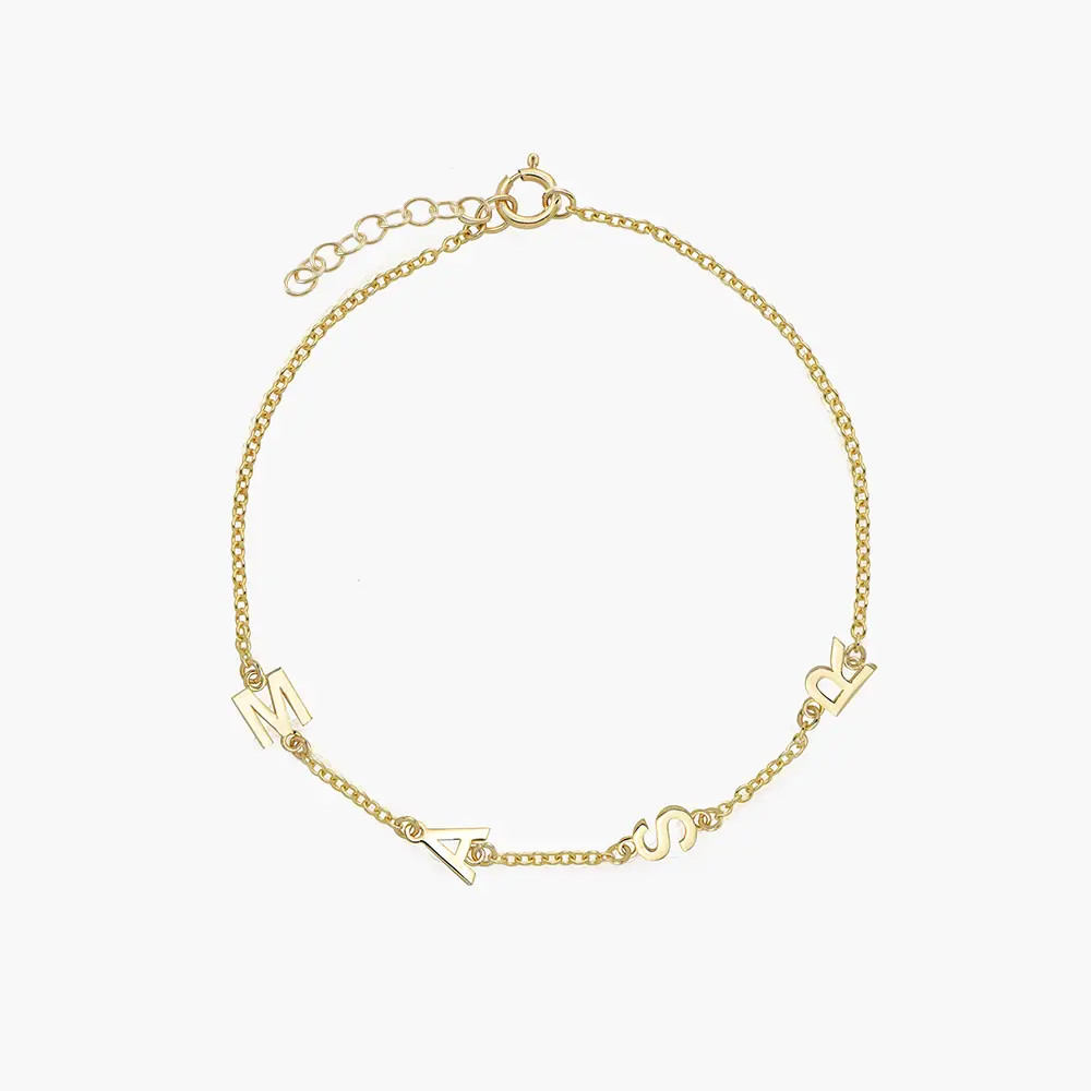 Inez Initial Bracelet/Anklet - 14K Solid Gold | Oak & Luna (US)