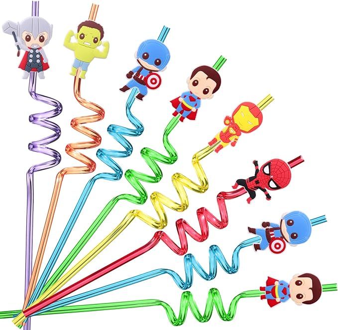 24 Superhero Straws with 2 Cleaning Brush 6 Designs Great for Birthday as Avengers Themed Party F... | Amazon (US)