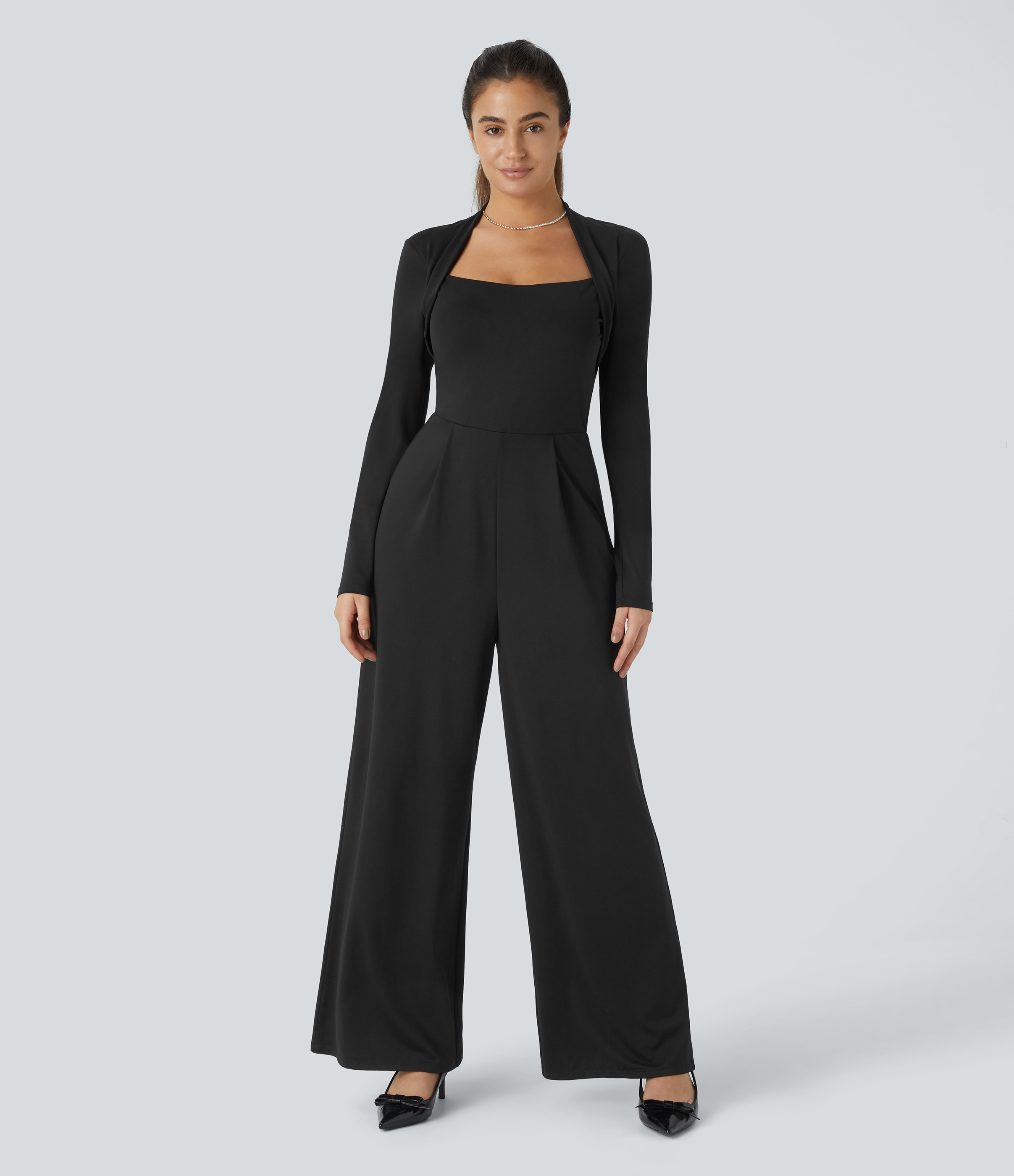 Halara Long Sleeve Wide Leg Jumpsuit - Black - M(regular) | HALARA