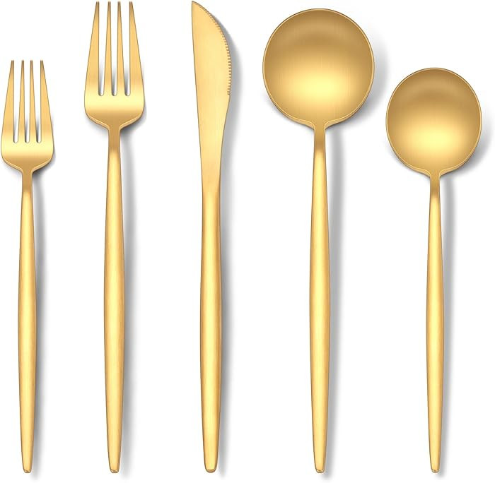 Stapava 20-Piece Matte Gold Silverware Set, Stainless Steel Gold Utensils Cutlery Set for 4, Sati... | Amazon (US)