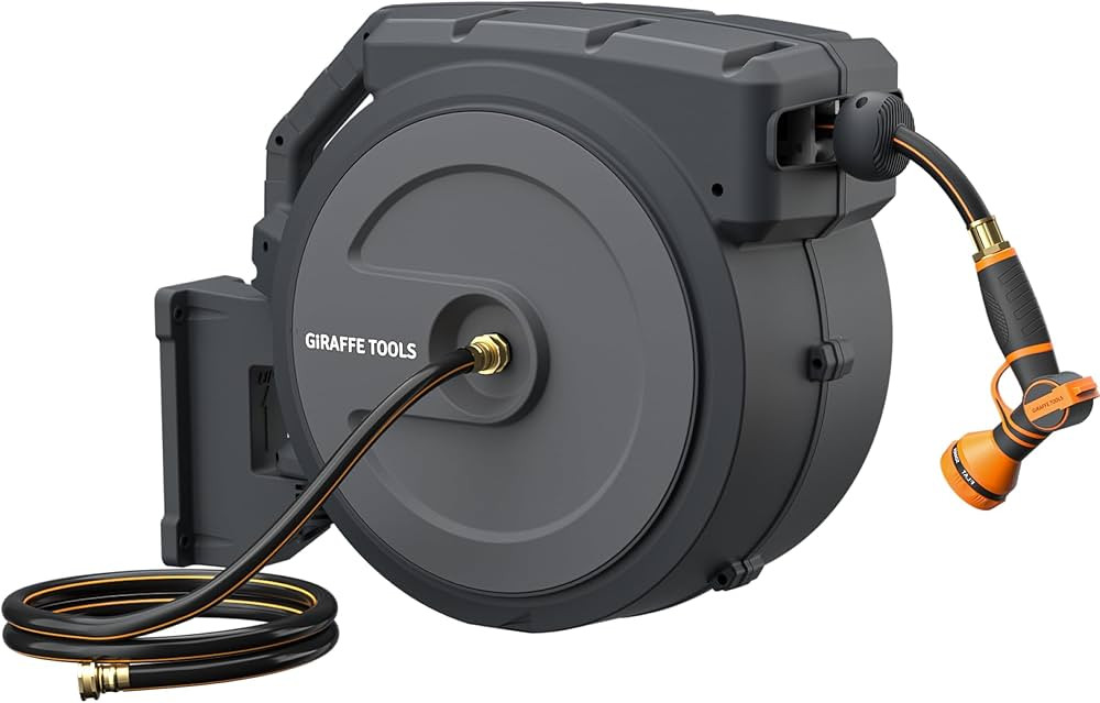 Giraffe Tools AW40 Retractable Hose Reel 5/8" x 90 ft Wall Mounted Garden Hose Reel Heavy Duty, A... | Amazon (US)
