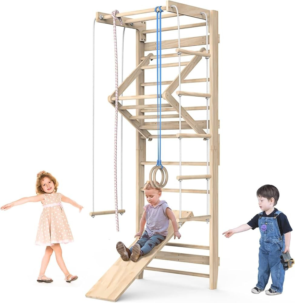 Jungle Gym, Wooden Swedish Wall Ladder Stall Bars Set, Indoor Playground Climbing Toys for Toddle... | Amazon (US)