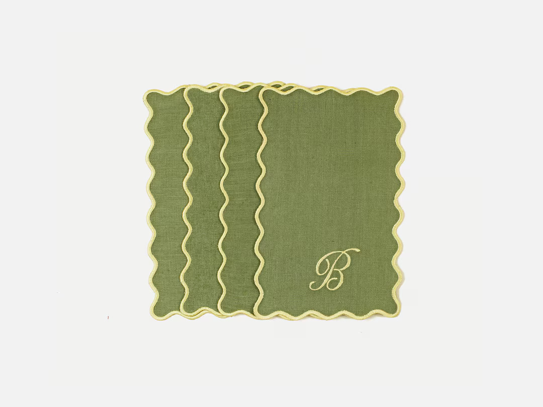 Rectangle Squiggle Personalized Linen Cocktail Napkin, Personalized Cocktail Napkins, Custom Napk... | Etsy (US)