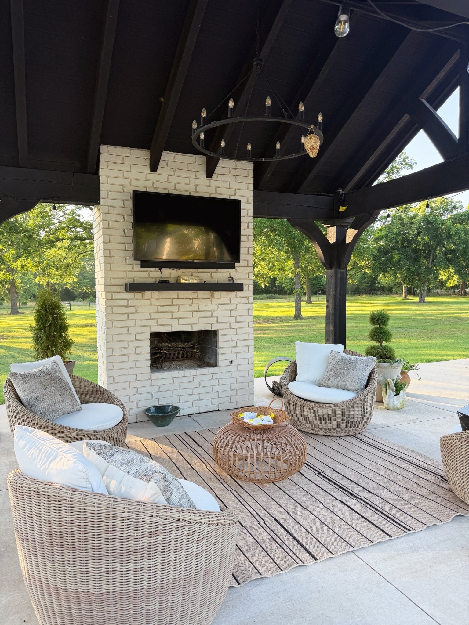 Outdoor pavilion pergola paint is Sherwin Williams tricorn black

#LTKSeasonal #LTKHome
