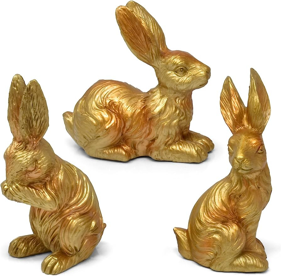 3 Easter Gold Bunny Figurine Decor Table Topper Holiday Spring Resin Golden Rabbit Bunnies Sculpt... | Amazon (US)