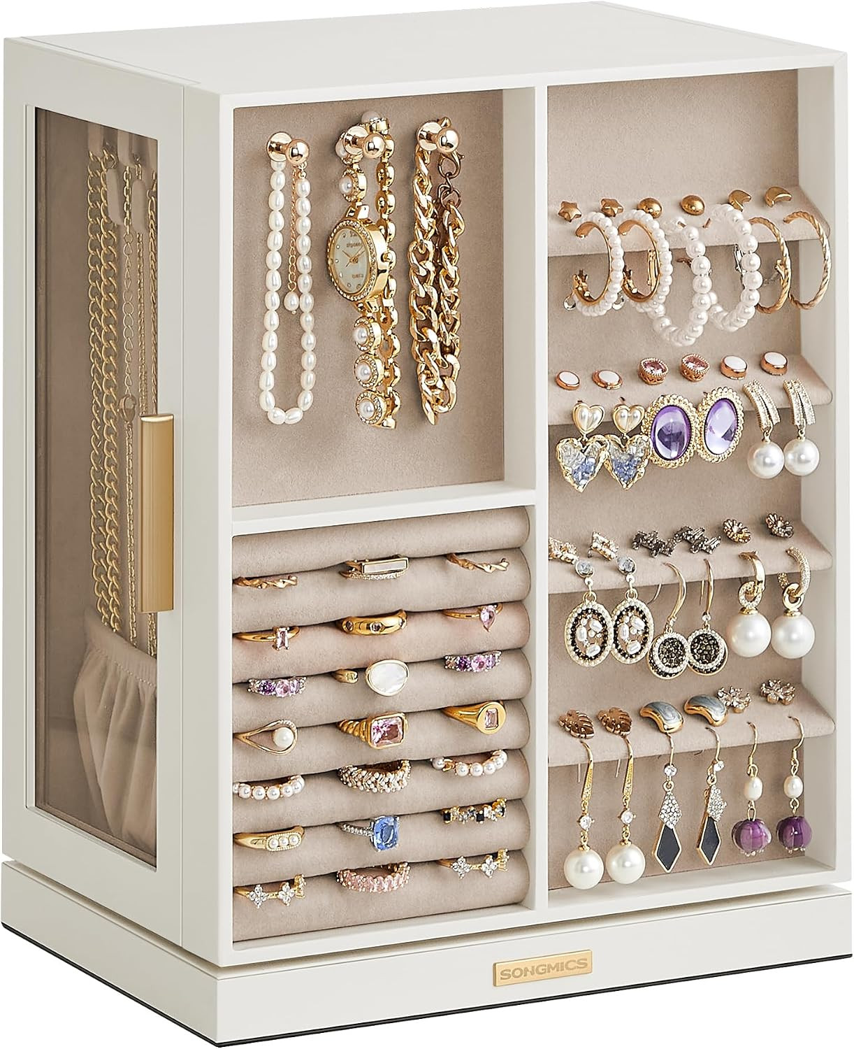SONGMICS Jewelry Box Organizer, 360° Rotating, 5 Drawers, Cloud White | Amazon (US)