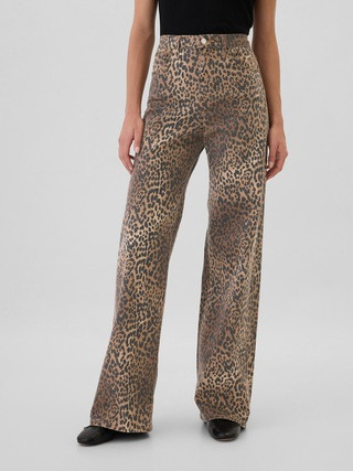 High Rise Wide-Leg Leopard Jeans | Gap Factory