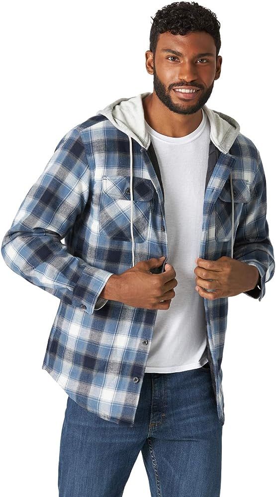 Wrangler Authentics Men's Long Sleeve Quilted Lined Flannel Shirt Jacket with Hood | Amazon (US)