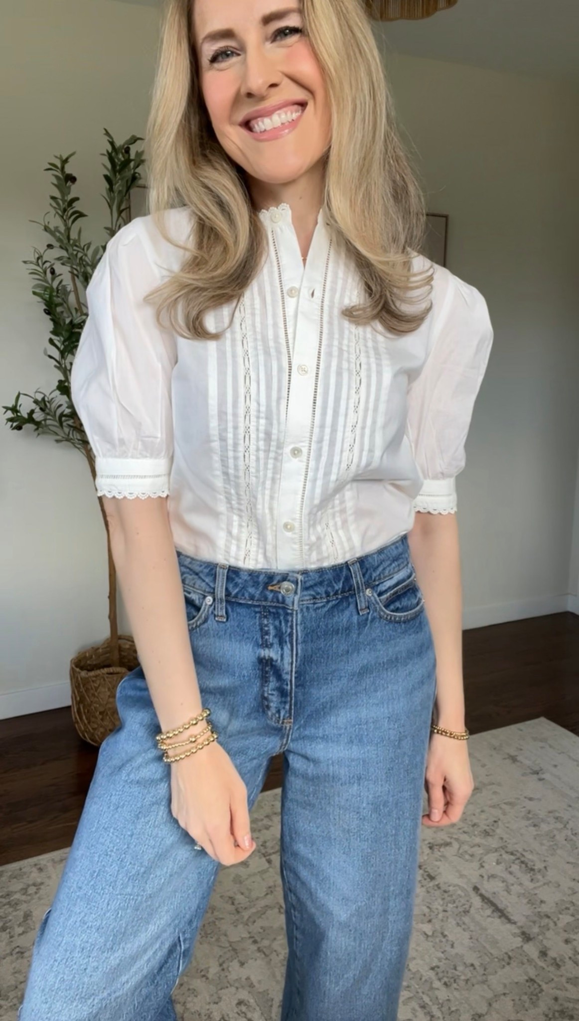 Walmart cotton top with lace inset on front and back, looks like Madewell to me! Also comes in pink or blue. Fit is tts, I take the size small. No stretch. #walmartfashion 

#LTKWorkwear #LTKOver40