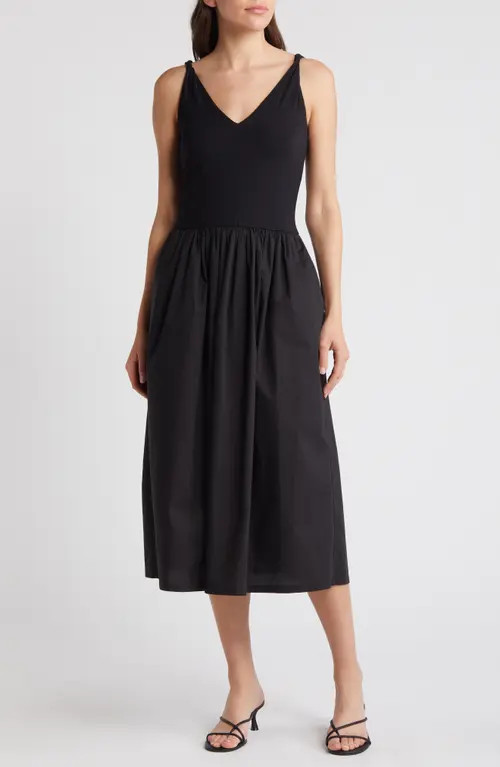 Rails Franca Mixed Media Sleeveless Midi Dress in Black at Nordstrom, Size Large | Nordstrom
