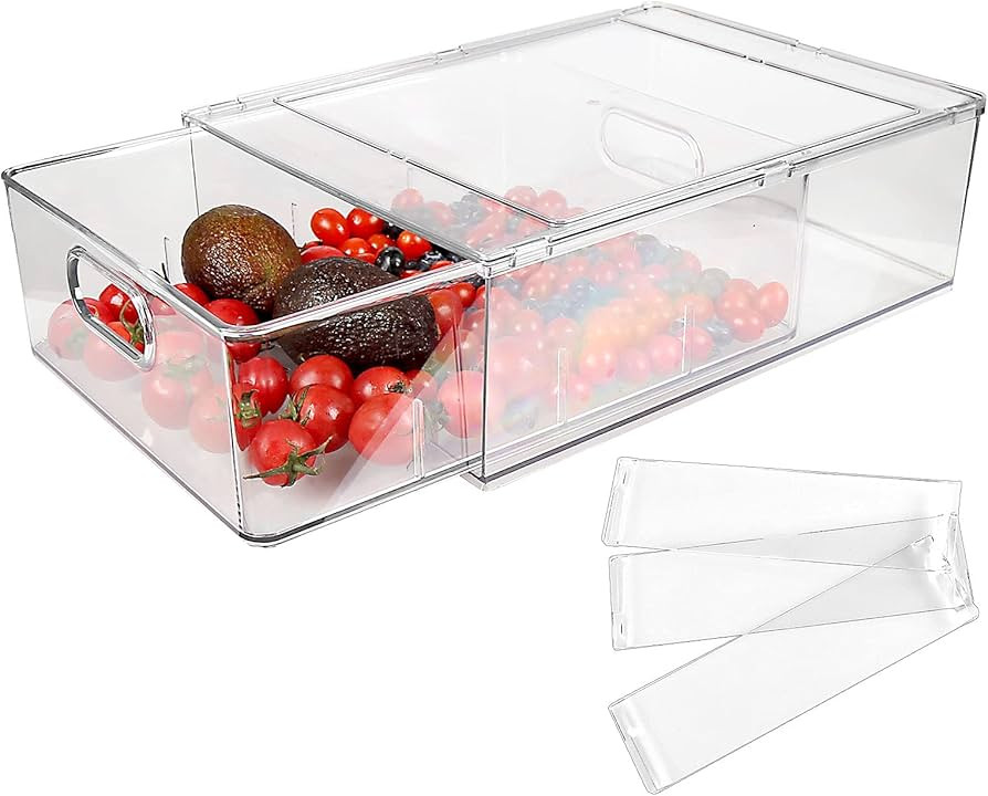 Shopwithgreen Refrigerator Organizer Bins with Pull-out Drawer, Drawable Clear Fridge Drawer Orga... | Amazon (US)