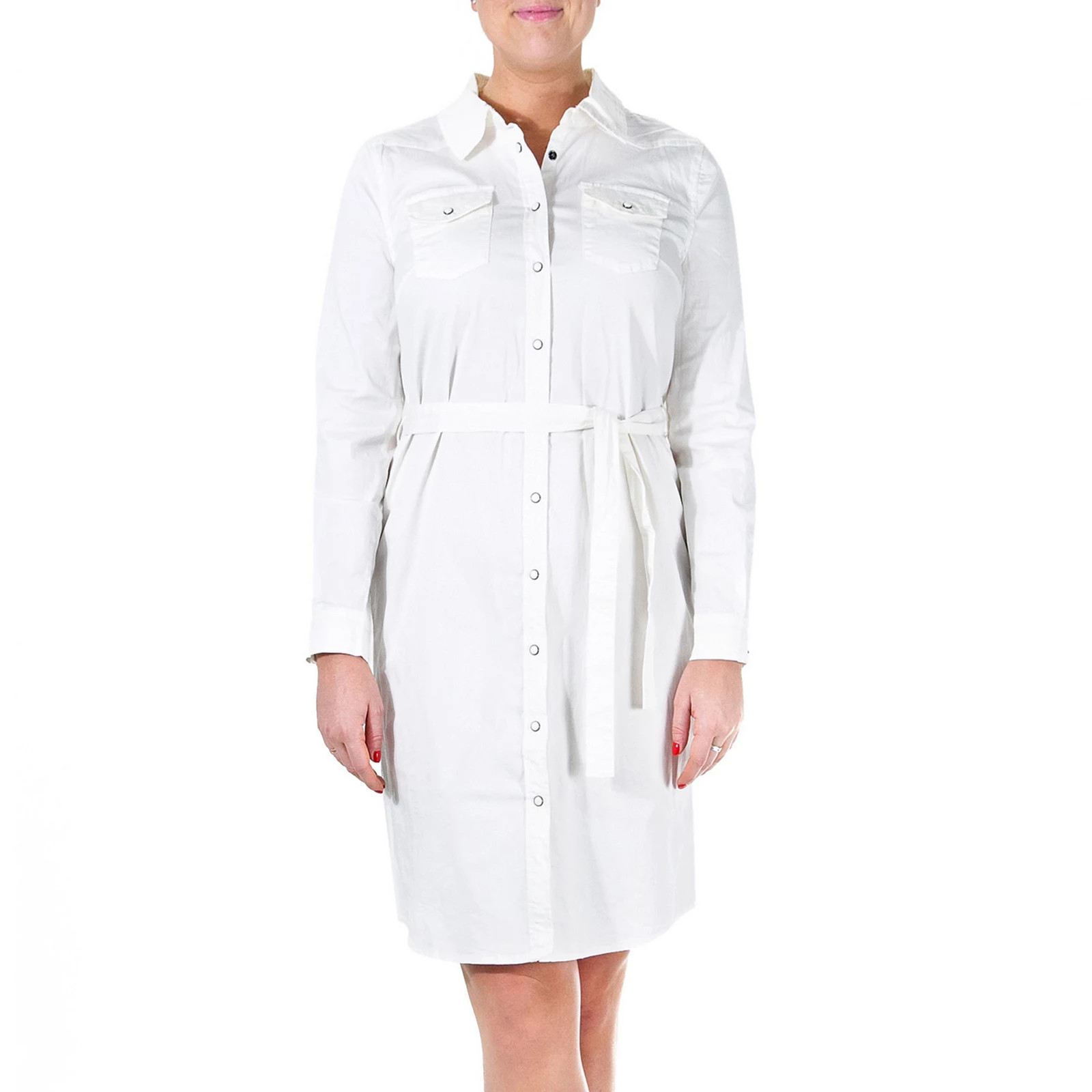 Women's Nina Leonard Belted Stretch Denim Dress, Size: Medium, White | Kohl's