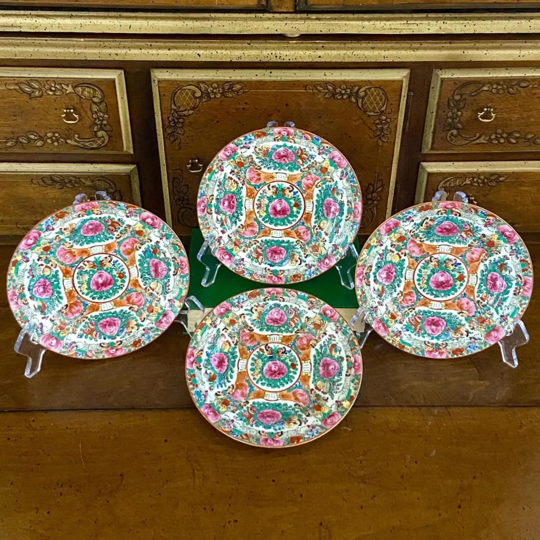 Set of 4 Rose Medallion Porcelain Plates | Etsy (US)
