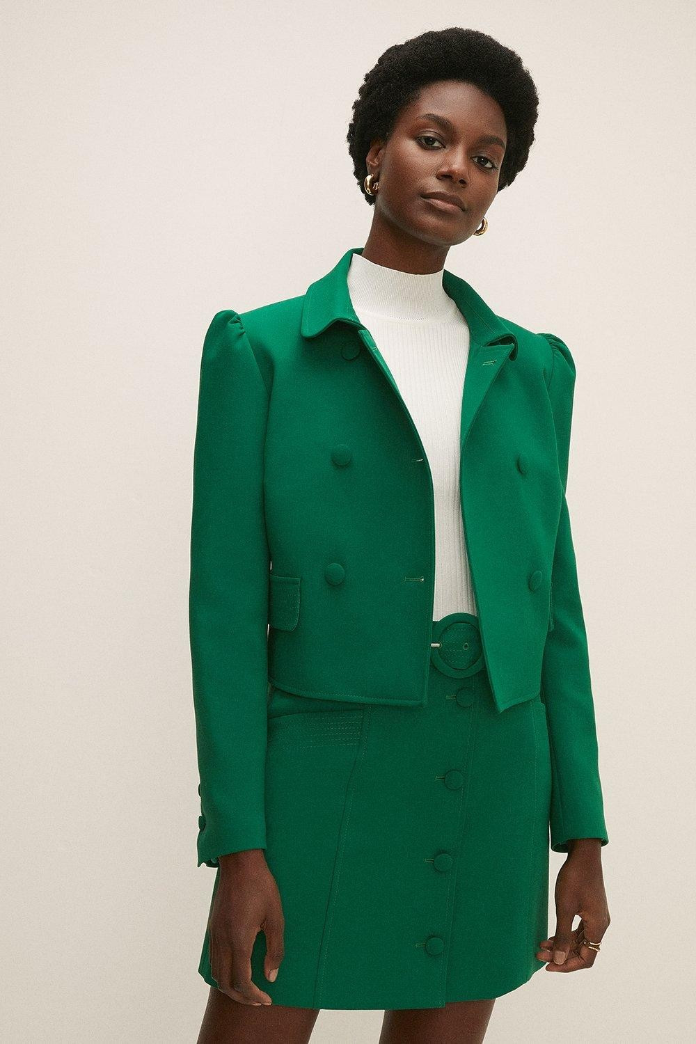 Premium Button Front Cropped Jacket | Oasis UK & IE 