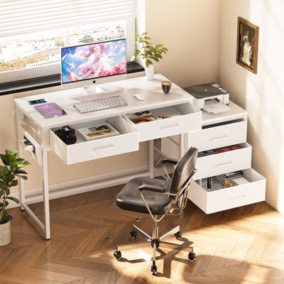 Aheaplus Home Office Desk with 5 Drawers, Reversible Computer Desk with Power Outlet,Corner Writing Desk with File Cabinet | Target