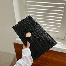 Crocodile Embossed Envelope Bag Black Metal Decor Clutch Bag | SHEIN