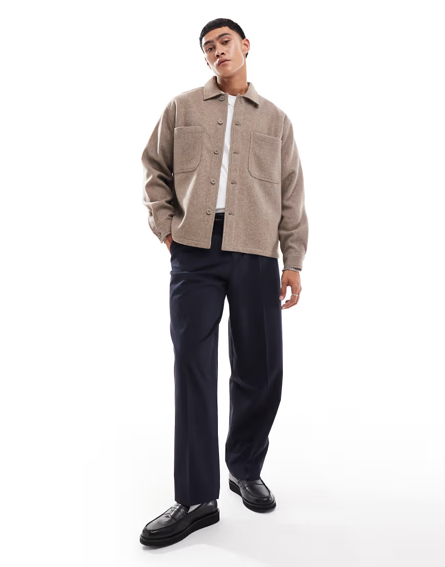 Bershka faux wool overshirt in brown | ASOS (Global)