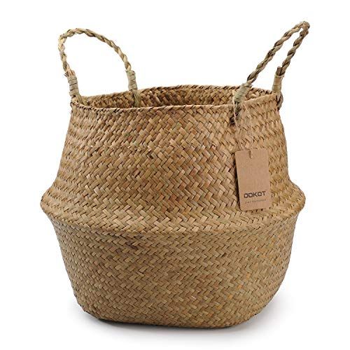 DOKOT Seagrass Plant Basket with Handles, Wicker Woven Storage Basket, 9.5inch Diameter x 11inch Hei | Amazon (US)