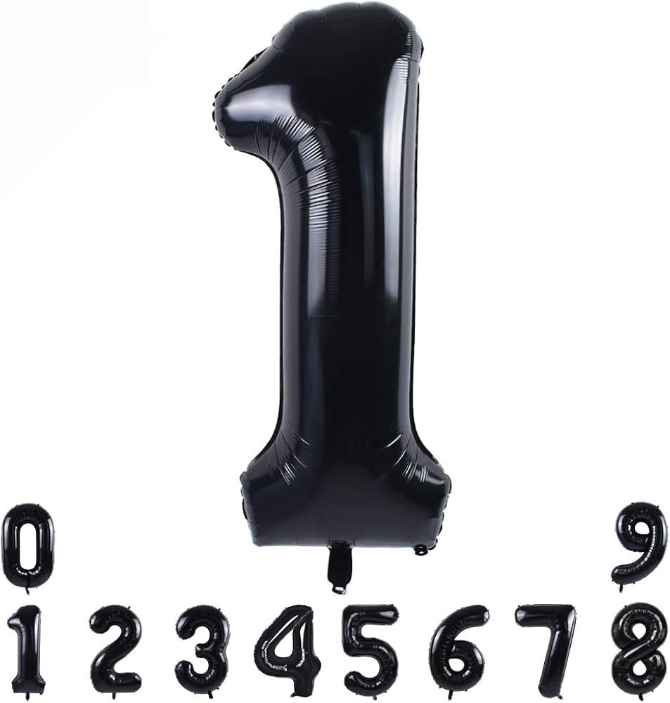 TONIFUL 40 Inch Black Large Numbers Balloons Number 1 Digit 1 Helium Balloons,Foil Mylar Big Numb... | Amazon (US)