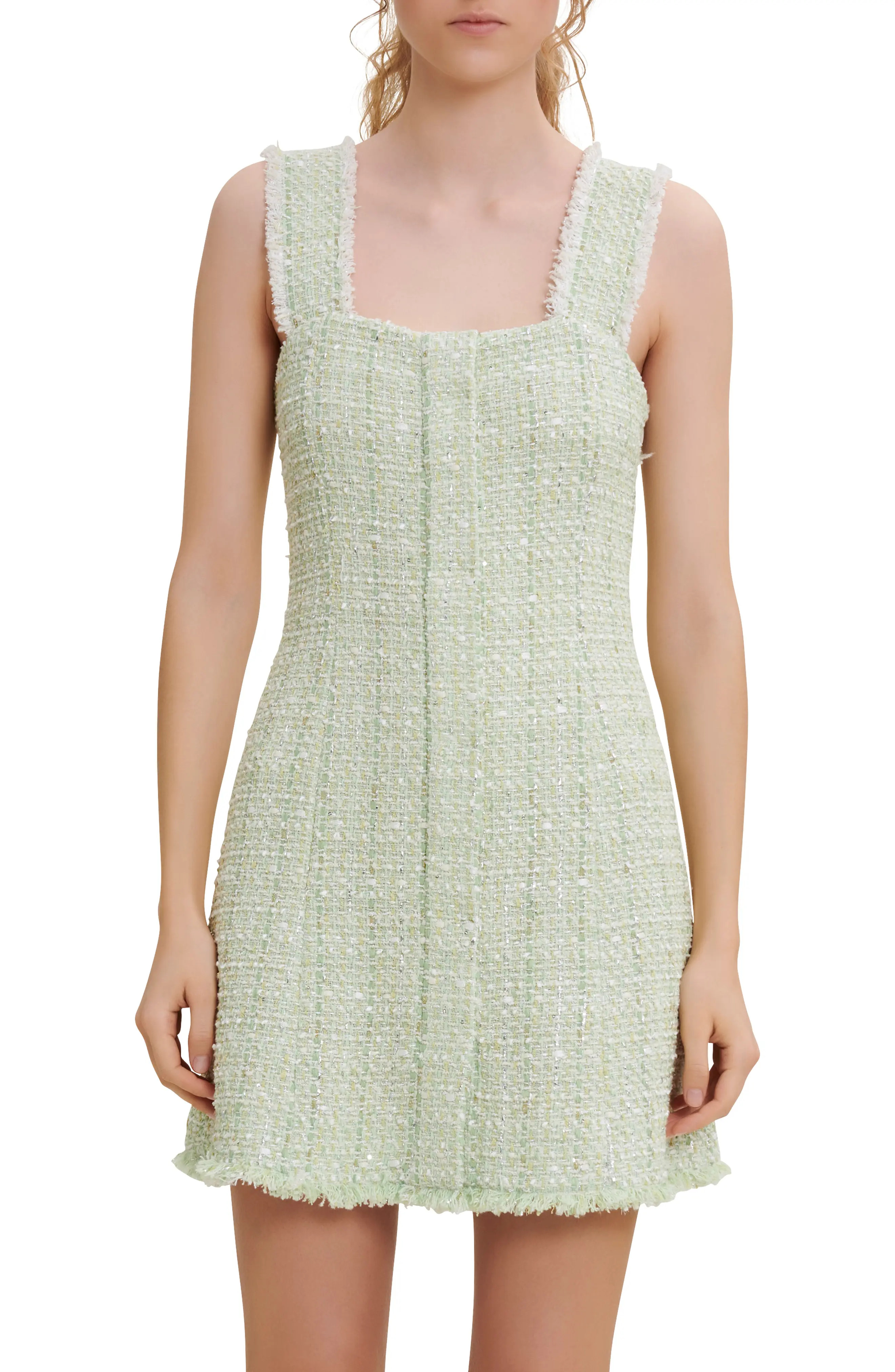 maje Rinova Raw Hem Tweed Dress in Light Green at Nordstrom, Size 8 Us | Nordstrom