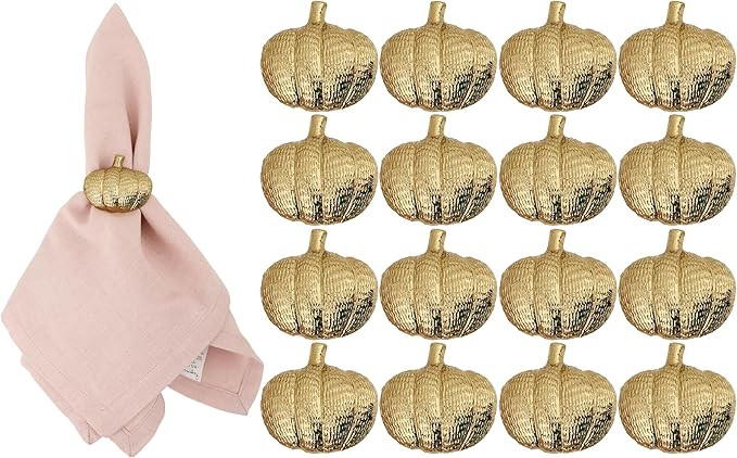 Gold Lightweight Metal Napkin Rings Set of 12 - Pumpkin Elegant Napkin Holders Modern Serviette B... | Amazon (US)
